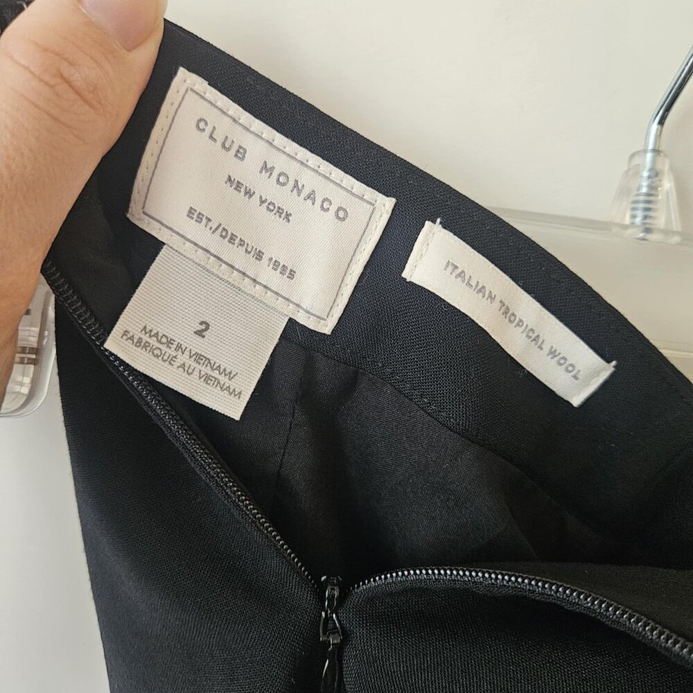 Club Monaco Women's Italian Tropical Wool Black Minimalist Pencil Skirt Size 2 - Picture 6 of 12